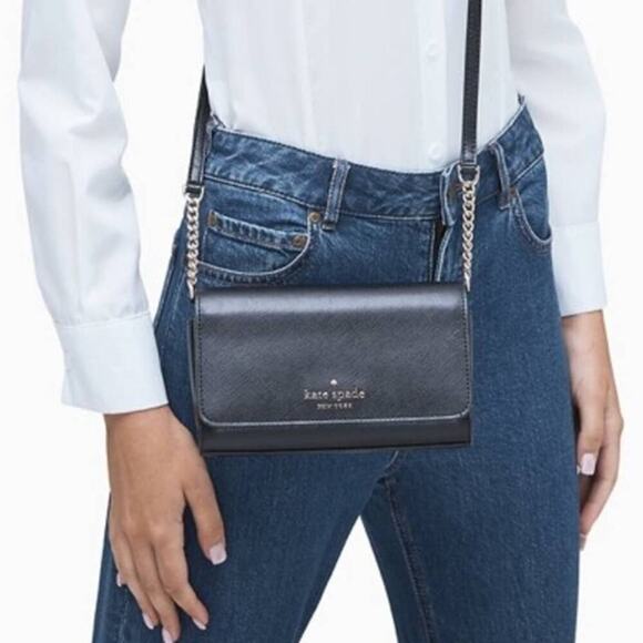 KATE SPADE Staci Small Flap Leather Crossbody in Black - Picture 3 of 15